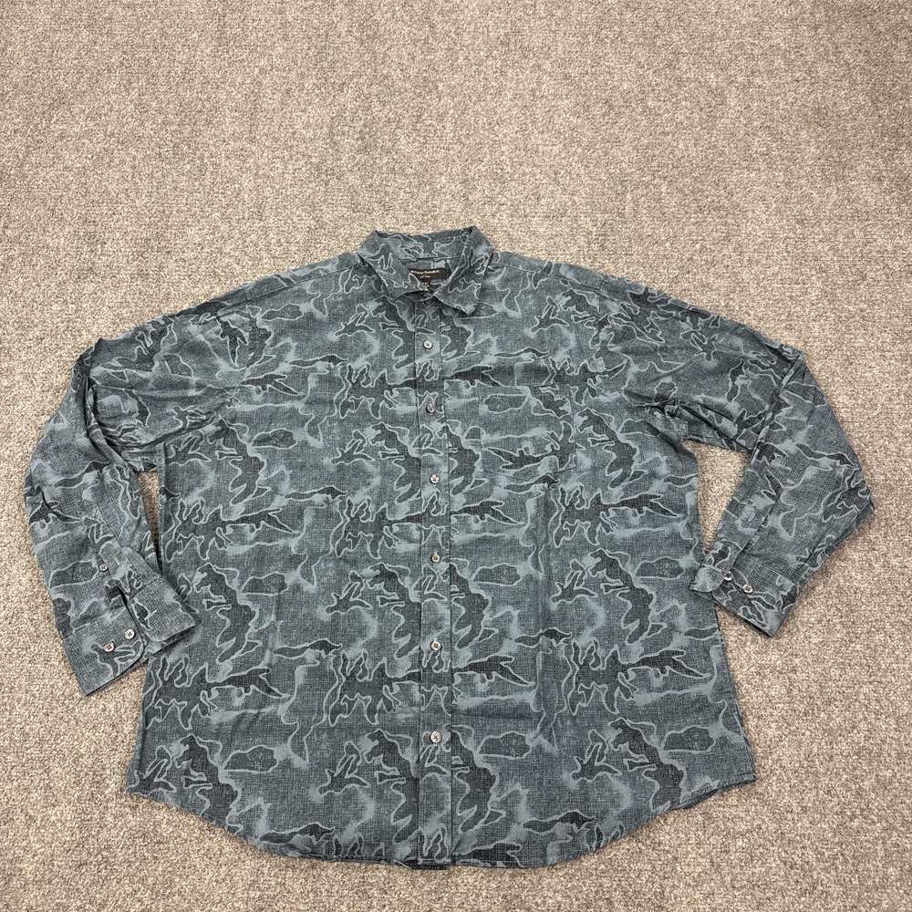 Banana Republic Shirt Mens 2XL Blue Digital Camo Cotton Long Sleeve Button Up